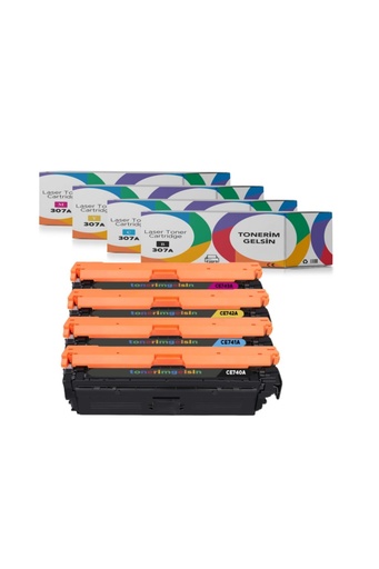[50] 307A-CE740A Set Muadil Toner - Uyumlu: Color Laserjet CP5225N